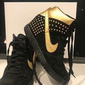 Nike Dunk Sky Hi Wedge Sneakers Black Gold Studs